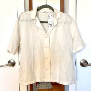 Uniqlo Linen-blend Short Sleeve Shirt (Off-white)